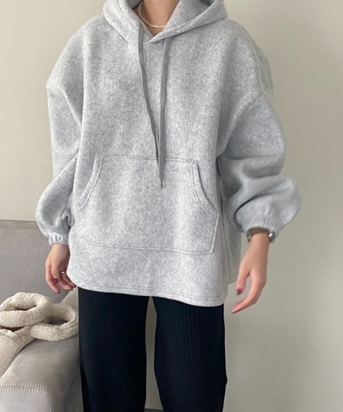 MANGROVE(マングローブ)の「スリットベーシックパーカー(パーカー・レディース・グレー/ピンク/アイボリー・FREE)」の9枚目の写真