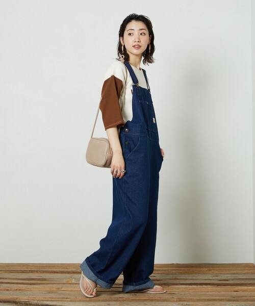 FREAK'S STORE（フリークスストア）の「【WEB限定】PENNYES×FREAK'S STORE/ぺニーズ　別注オーバーオール（サロペット/オーバーオール・レディース・オリーブ/ナチュラル/ネイビー/ストライプ/ブラック/ベージュ・ﾌﾘ-）」の5枚目の写真