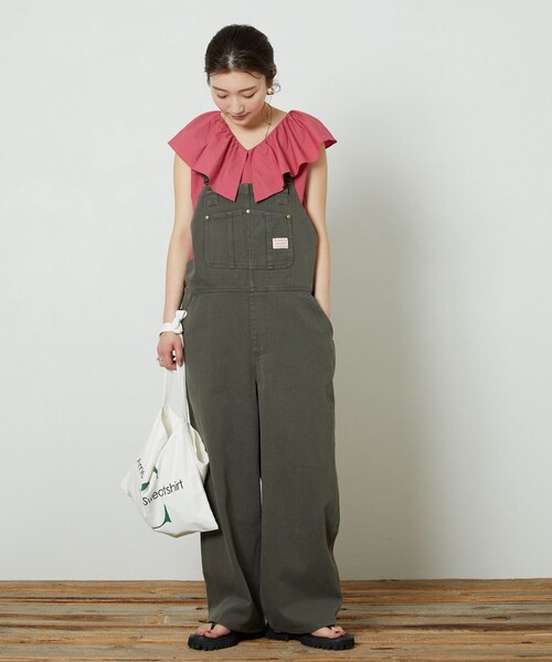 FREAK'S STORE（フリークスストア）の「【WEB限定】PENNYES×FREAK'S STORE/ぺニーズ　別注オーバーオール（サロペット/オーバーオール・レディース・オリーブ/ナチュラル/ネイビー/ストライプ/ブラック/ベージュ・ﾌﾘ-）」の4枚目の写真