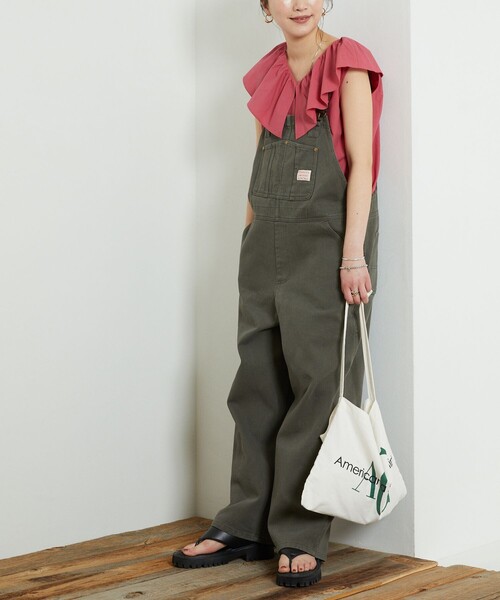 FREAK'S STORE（フリークスストア）の「【WEB限定】PENNYES×FREAK'S STORE/ぺニーズ　別注オーバーオール（サロペット/オーバーオール・レディース・オリーブ/ナチュラル/ネイビー/ストライプ/ブラック/ベージュ・ﾌﾘ-）」の8枚目の写真