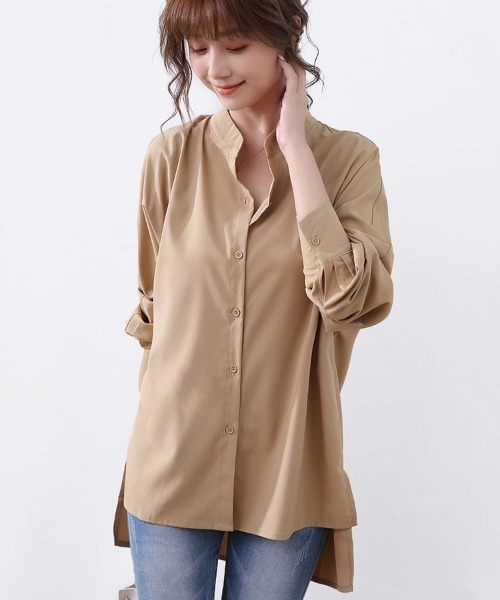 Doux Belle(ドゥーベル)の「スタンドカラーとろみシャツ(シャツ/ブラウス・レディース・ブラック/ブラウン/ホワイト・LARGE/MEDIUM)」の12枚目の写真