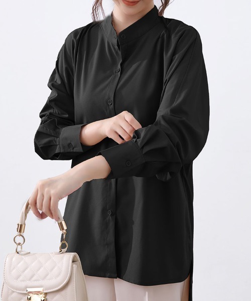 Doux Belle(ドゥーベル)の「スタンドカラーとろみシャツ(シャツ/ブラウス・レディース・ブラック/ブラウン/ホワイト・LARGE/MEDIUM)」の13枚目の写真