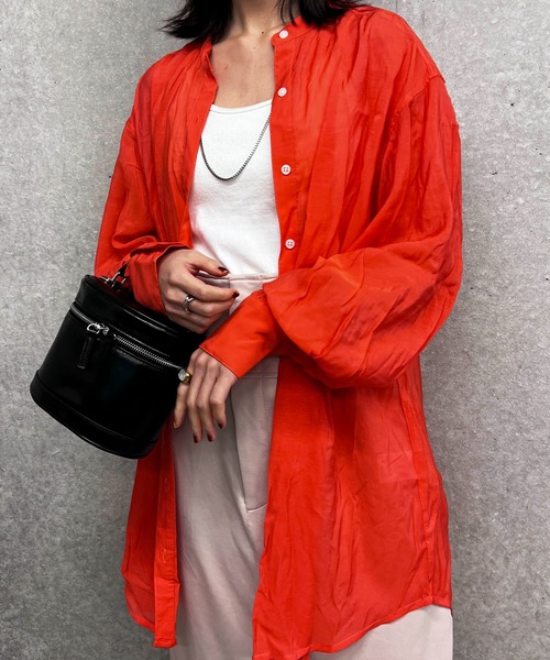 byYOUANCE（バイユアンス）の「バンドカラーシアーシャツ（シャツ/ブラウス・レディース・ブラック/ピンク/グリーン/アイボリー/オレンジ/ブルー・FREE）」の6枚目の写真