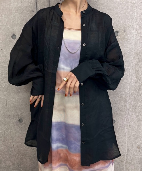 byYOUANCE（バイユアンス）の「バンドカラーシアーシャツ（シャツ/ブラウス・レディース・ブラック/ピンク/グリーン/アイボリー/オレンジ/ブルー・FREE）」の3枚目の写真