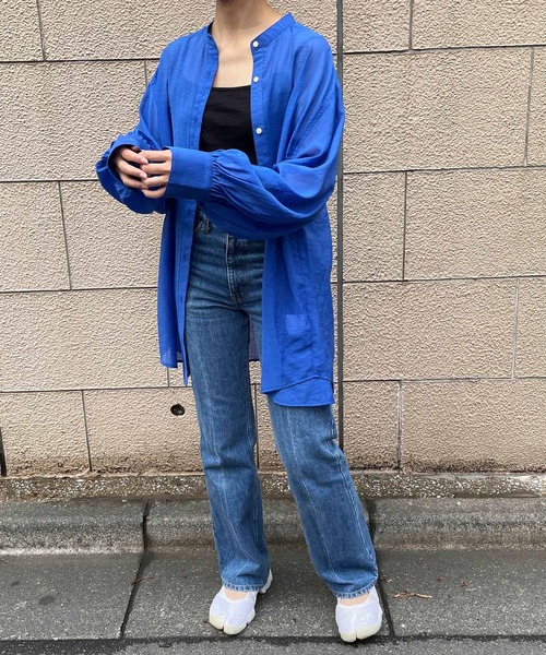 byYOUANCE（バイユアンス）の「バンドカラーシアーシャツ（シャツ/ブラウス・レディース・ブラック/ピンク/グリーン/アイボリー/オレンジ/ブルー・FREE）」の7枚目の写真