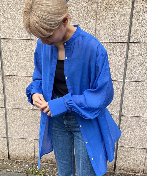 byYOUANCE（バイユアンス）の「バンドカラーシアーシャツ（シャツ/ブラウス・レディース・ブラック/ピンク/グリーン/アイボリー/オレンジ/ブルー・FREE）」の22枚目の写真