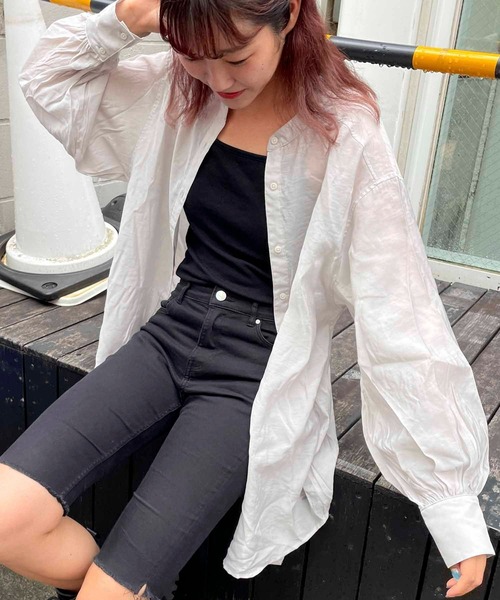 byYOUANCE（バイユアンス）の「バンドカラーシアーシャツ（シャツ/ブラウス・レディース・ブラック/ピンク/グリーン/アイボリー/オレンジ/ブルー・FREE）」の12枚目の写真