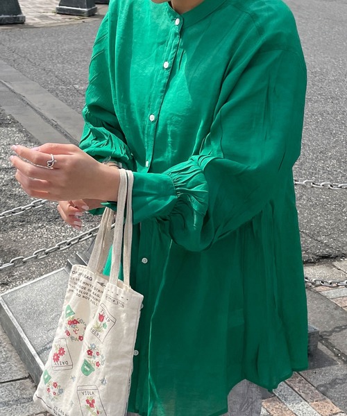 byYOUANCE（バイユアンス）の「バンドカラーシアーシャツ（シャツ/ブラウス・レディース・ブラック/ピンク/グリーン/アイボリー/オレンジ/ブルー・FREE）」の17枚目の写真