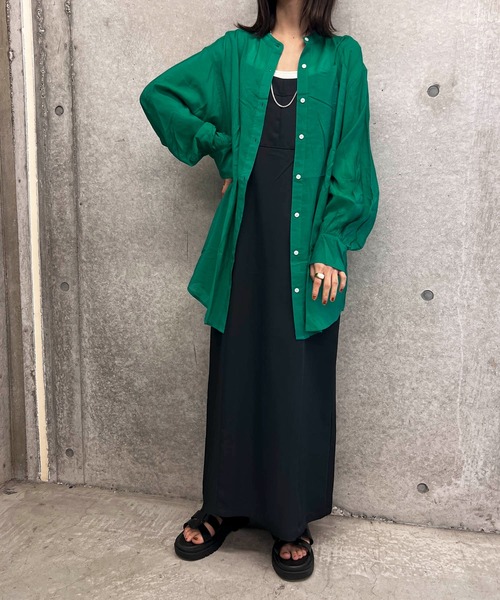 byYOUANCE（バイユアンス）の「バンドカラーシアーシャツ（シャツ/ブラウス・レディース・ブラック/ピンク/グリーン/アイボリー/オレンジ/ブルー・FREE）」の14枚目の写真