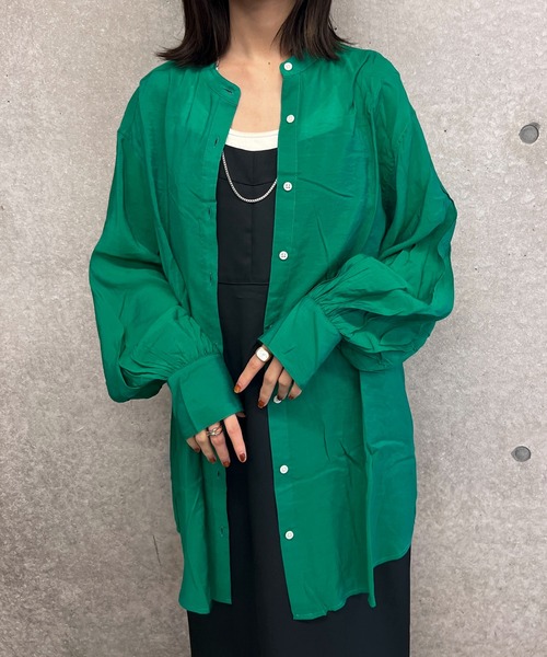 byYOUANCE（バイユアンス）の「バンドカラーシアーシャツ（シャツ/ブラウス・レディース・ブラック/ピンク/グリーン/アイボリー/オレンジ/ブルー・FREE）」の15枚目の写真