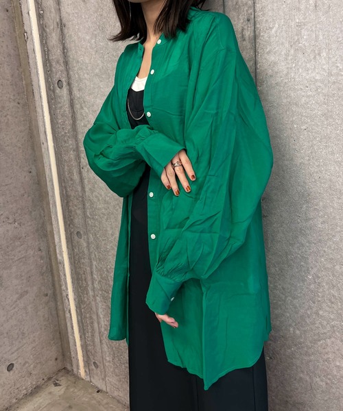 byYOUANCE（バイユアンス）の「バンドカラーシアーシャツ（シャツ/ブラウス・レディース・ブラック/ピンク/グリーン/アイボリー/オレンジ/ブルー・FREE）」の16枚目の写真