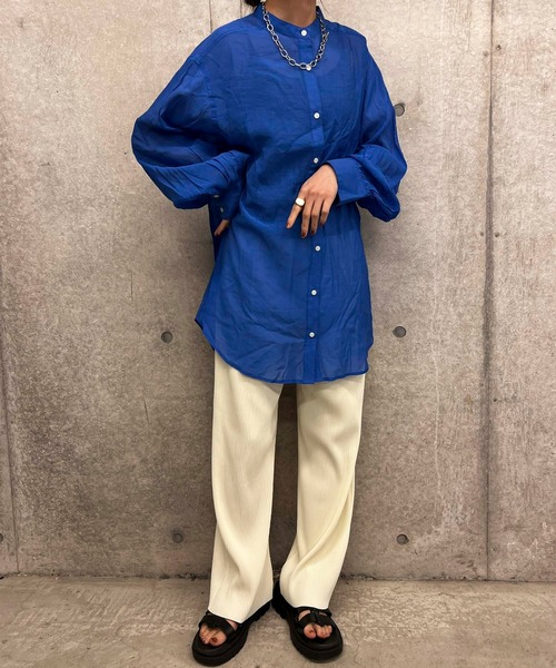 byYOUANCE（バイユアンス）の「バンドカラーシアーシャツ（シャツ/ブラウス・レディース・ブラック/ピンク/グリーン/アイボリー/オレンジ/ブルー・FREE）」の19枚目の写真