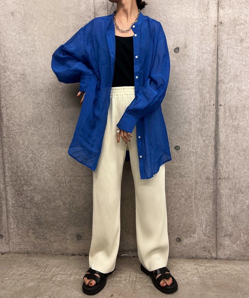 byYOUANCE（バイユアンス）の「バンドカラーシアーシャツ（シャツ/ブラウス・レディース・ブラック/ピンク/グリーン/アイボリー/オレンジ/ブルー・FREE）」の20枚目の写真