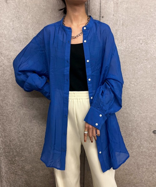 byYOUANCE（バイユアンス）の「バンドカラーシアーシャツ（シャツ/ブラウス・レディース・ブラック/ピンク/グリーン/アイボリー/オレンジ/ブルー・FREE）」の21枚目の写真