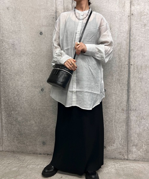 byYOUANCE（バイユアンス）の「バンドカラーシアーシャツ（シャツ/ブラウス・レディース・ブラック/ピンク/グリーン/アイボリー/オレンジ/ブルー・FREE）」の11枚目の写真