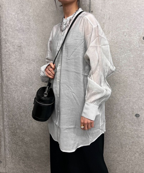 byYOUANCE（バイユアンス）の「バンドカラーシアーシャツ（シャツ/ブラウス・レディース・ブラック/ピンク/グリーン/アイボリー/オレンジ/ブルー・FREE）」の10枚目の写真