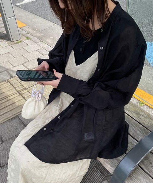 byYOUANCE（バイユアンス）の「バンドカラーシアーシャツ（シャツ/ブラウス・レディース・ブラック/ピンク/グリーン/アイボリー/オレンジ/ブルー・FREE）」の13枚目の写真