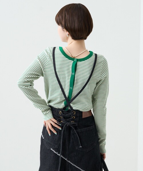 FREAK'S STORE（フリークスストア）の「カラーボーダーリブ2wayカーディガン（カーディガン/ボレロ・レディース・ブラック/ブルーグリーン/ピンク/オレンジ/イエロー・ﾌﾘ-）」の3枚目の写真