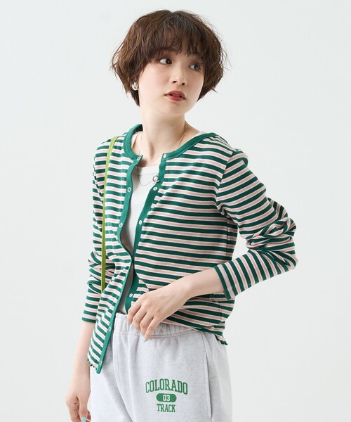 FREAK'S STORE（フリークスストア）の「カラーボーダーリブ2wayカーディガン（カーディガン/ボレロ・レディース・ブラック/ブルーグリーン/ピンク/オレンジ/イエロー・ﾌﾘ-）」の4枚目の写真