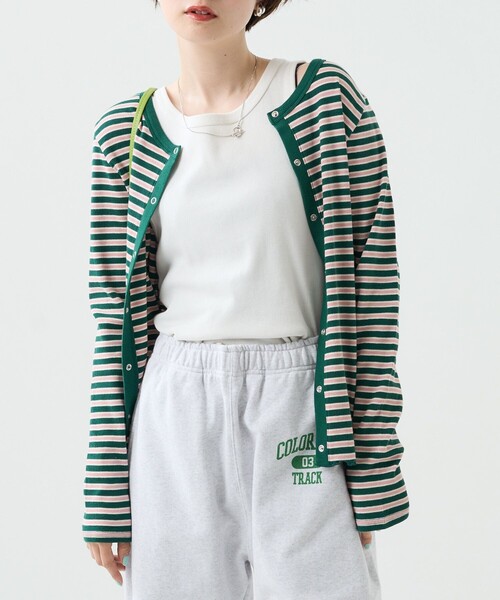 FREAK'S STORE（フリークスストア）の「カラーボーダーリブ2wayカーディガン（カーディガン/ボレロ・レディース・ブラック/ブルーグリーン/ピンク/オレンジ/イエロー・ﾌﾘ-）」の15枚目の写真