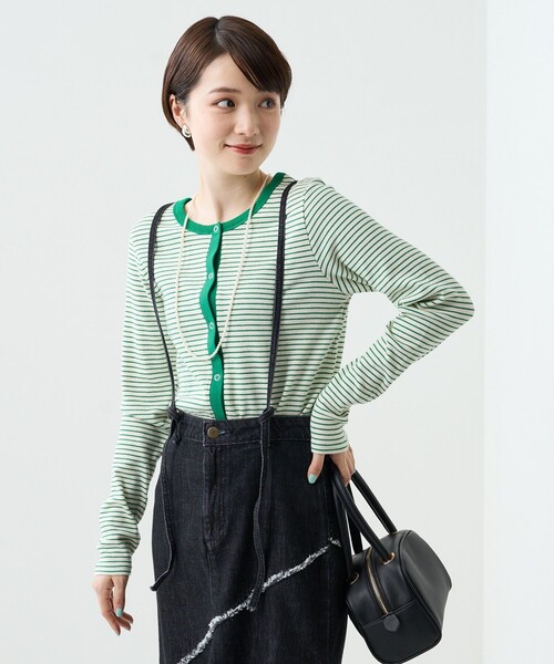 FREAK'S STORE（フリークスストア）の「カラーボーダーリブ2wayカーディガン（カーディガン/ボレロ・レディース・ブラック/ブルーグリーン/ピンク/オレンジ/イエロー・ﾌﾘ-）」の19枚目の写真