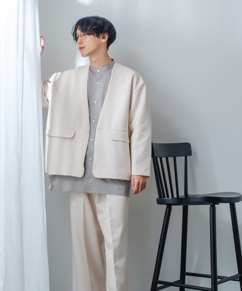 improves（インプローブス）の「【improves】ナチュラルストレッチ ノーカラー ジャケット セットアップ対応（テーラードジャケット・メンズ・ブラック/ブラウン/グリーン/クリーム・MEDIUM/LARGE）」の18枚目の写真