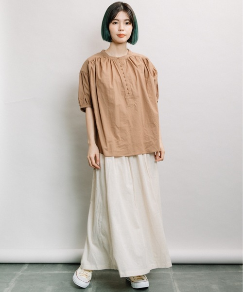 refinedworks（リファインドワークス）の「綿麻ギャザーSK（スカート・レディース・オフホワイト/キナリ/ブルー/ストライプ・FREE）」の16枚目の写真