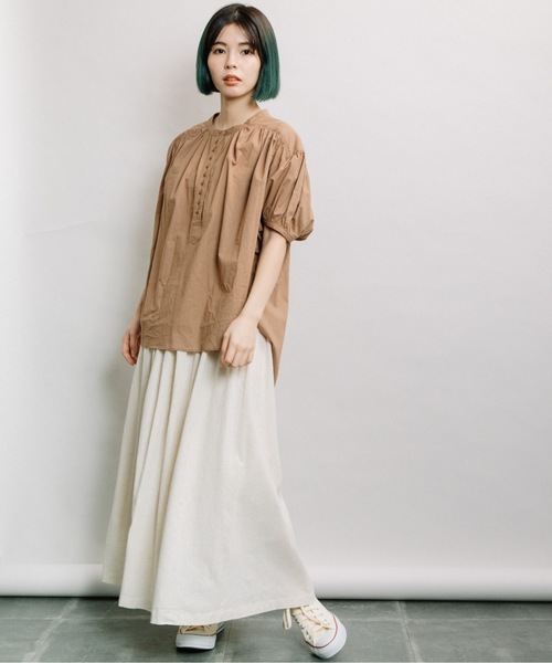 refinedworks（リファインドワークス）の「綿麻ギャザーSK（スカート・レディース・オフホワイト/キナリ/ブルー/ストライプ・FREE）」の17枚目の写真