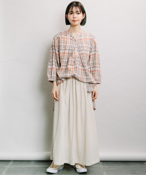 refinedworks（リファインドワークス）の「綿麻ギャザーSK（スカート・レディース・オフホワイト/キナリ/ブルー/ストライプ・FREE）」の18枚目の写真