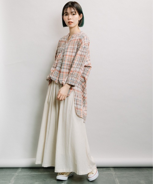 refinedworks（リファインドワークス）の「綿麻ギャザーSK（スカート・レディース・オフホワイト/キナリ/ブルー/ストライプ・FREE）」の19枚目の写真