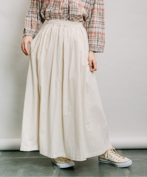 refinedworks（リファインドワークス）の「綿麻ギャザーSK（スカート・レディース・オフホワイト/キナリ/ブルー/ストライプ・FREE）」の20枚目の写真