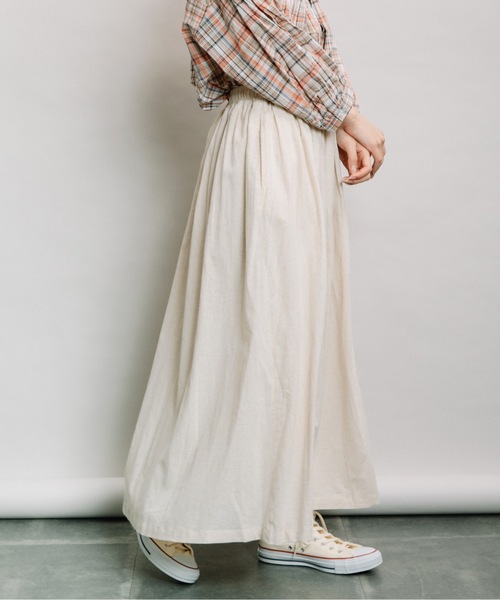 refinedworks（リファインドワークス）の「綿麻ギャザーSK（スカート・レディース・オフホワイト/キナリ/ブルー/ストライプ・FREE）」の21枚目の写真