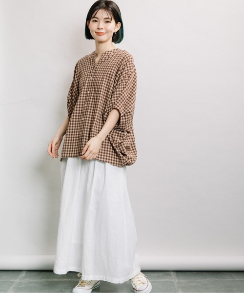 refinedworks（リファインドワークス）の「綿麻ギャザーSK（スカート・レディース・オフホワイト/キナリ/ブルー/ストライプ・FREE）」の10枚目の写真