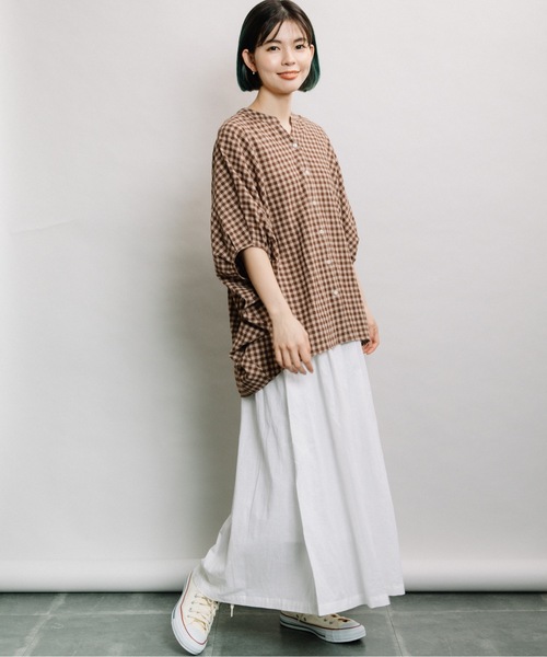 refinedworks（リファインドワークス）の「綿麻ギャザーSK（スカート・レディース・オフホワイト/キナリ/ブルー/ストライプ・FREE）」の11枚目の写真