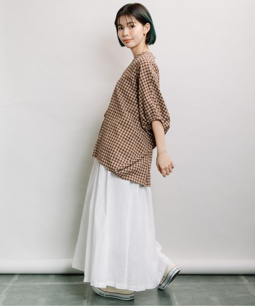 refinedworks（リファインドワークス）の「綿麻ギャザーSK（スカート・レディース・オフホワイト/キナリ/ブルー/ストライプ・FREE）」の13枚目の写真