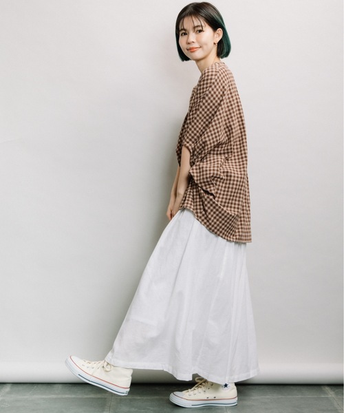 refinedworks（リファインドワークス）の「綿麻ギャザーSK（スカート・レディース・オフホワイト/キナリ/ブルー/ストライプ・FREE）」の14枚目の写真