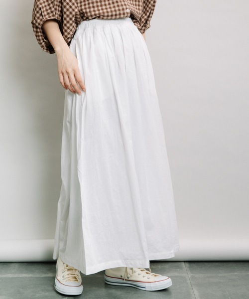 refinedworks（リファインドワークス）の「綿麻ギャザーSK（スカート・レディース・オフホワイト/キナリ/ブルー/ストライプ・FREE）」の8枚目の写真