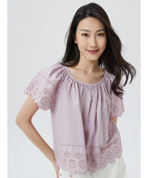 GAP（ギャップ）の「フラッタースリーブ トップス（シャツ/ブラウス・レディース・ホワイト/ベージュ/ライトパープル・XXS/XS/S/L/M）」の3枚目の写真