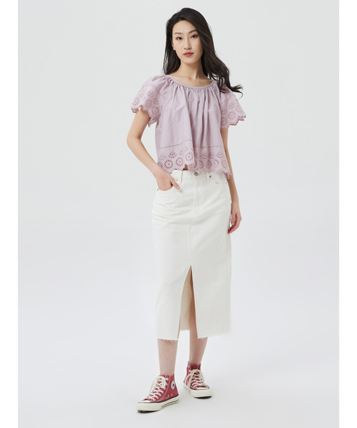 GAP（ギャップ）の「フラッタースリーブ トップス（シャツ/ブラウス・レディース・ホワイト/ベージュ/ライトパープル・XXS/XS/S/L/M）」の12枚目の写真