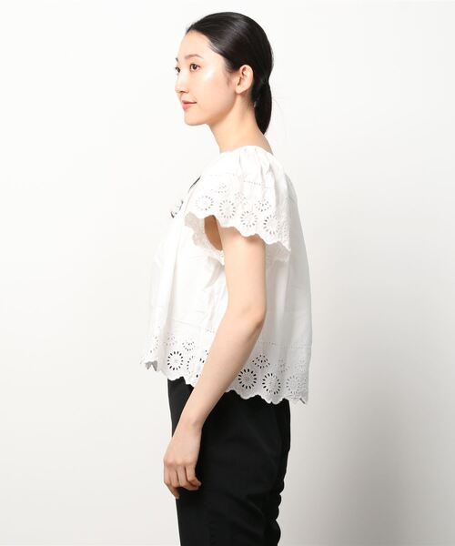 GAP（ギャップ）の「フラッタースリーブ トップス（シャツ/ブラウス・レディース・ホワイト/ベージュ/ライトパープル・XXS/XS/S/L/M）」の5枚目の写真