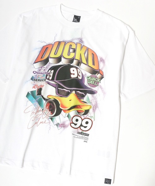 Duck Dude（ダックデュード）の「DUCK DUDE/ダックデュード ビッグシルエット トラックレースプリントTシャツ（Tシャツ/カットソー・レディース・ホワイト/ブラック/ブラック系その他/ホワイト系その他・M/L/XL）」の2枚目の写真