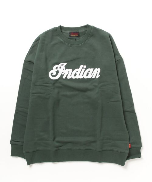 INDIAN(インディアン)の「『INDIAN』刺繍+発砲プリント オーバーサイズトレーナー(スウェット・レディース・ブラック/オフホワイト/グレイッシュベージュ/グリーン・MEDIUM/LARGE/X-LARGE)」の4枚目の写真