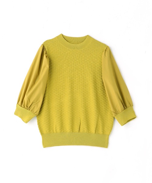 N.(N. Natural Beauty Basic)(エヌエヌナチュラルビューティーベーシック)の「◆布帛ドッキングニット(ニット/セーター・レディース・ブラック/オフホワイト/イエロー・MEDIUM)」の3枚目の写真