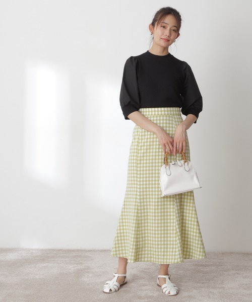 N.(N. Natural Beauty Basic)(エヌエヌナチュラルビューティーベーシック)の「◆布帛ドッキングニット(ニット/セーター・レディース・ブラック/オフホワイト/イエロー・MEDIUM)」の10枚目の写真