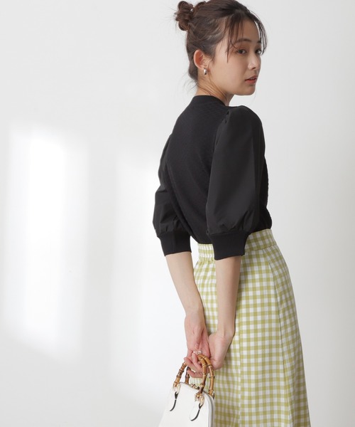 N.(N. Natural Beauty Basic)(エヌエヌナチュラルビューティーベーシック)の「◆布帛ドッキングニット(ニット/セーター・レディース・ブラック/オフホワイト/イエロー・MEDIUM)」の8枚目の写真