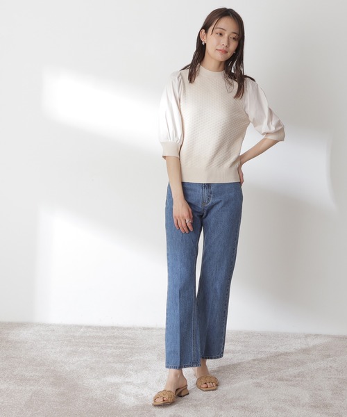 N.(N. Natural Beauty Basic)(エヌエヌナチュラルビューティーベーシック)の「◆布帛ドッキングニット(ニット/セーター・レディース・ブラック/オフホワイト/イエロー・MEDIUM)」の5枚目の写真