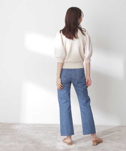 N.(N. Natural Beauty Basic)(エヌエヌナチュラルビューティーベーシック)の「◆布帛ドッキングニット(ニット/セーター・レディース・ブラック/オフホワイト/イエロー・MEDIUM)」の4枚目の写真