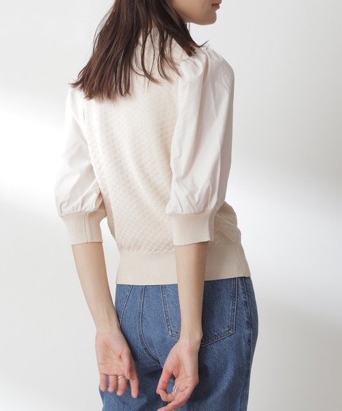 N.(N. Natural Beauty Basic)(エヌエヌナチュラルビューティーベーシック)の「◆布帛ドッキングニット(ニット/セーター・レディース・ブラック/オフホワイト/イエロー・MEDIUM)」の9枚目の写真