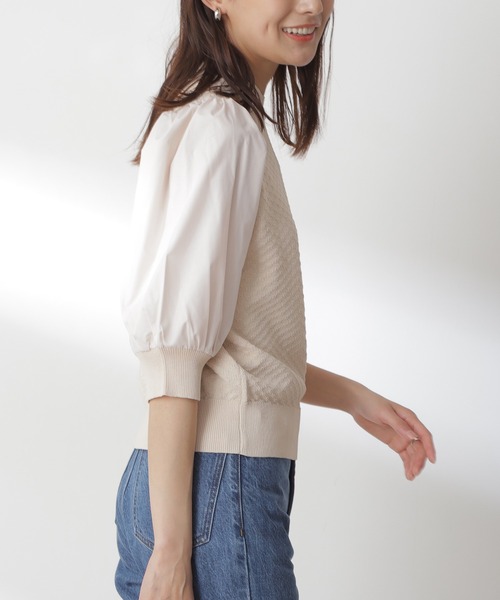 N.(N. Natural Beauty Basic)(エヌエヌナチュラルビューティーベーシック)の「◆布帛ドッキングニット(ニット/セーター・レディース・ブラック/オフホワイト/イエロー・MEDIUM)」の12枚目の写真