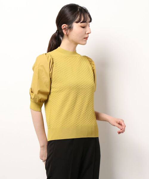 N.(N. Natural Beauty Basic)(エヌエヌナチュラルビューティーベーシック)の「◆布帛ドッキングニット(ニット/セーター・レディース・ブラック/オフホワイト/イエロー・MEDIUM)」の15枚目の写真